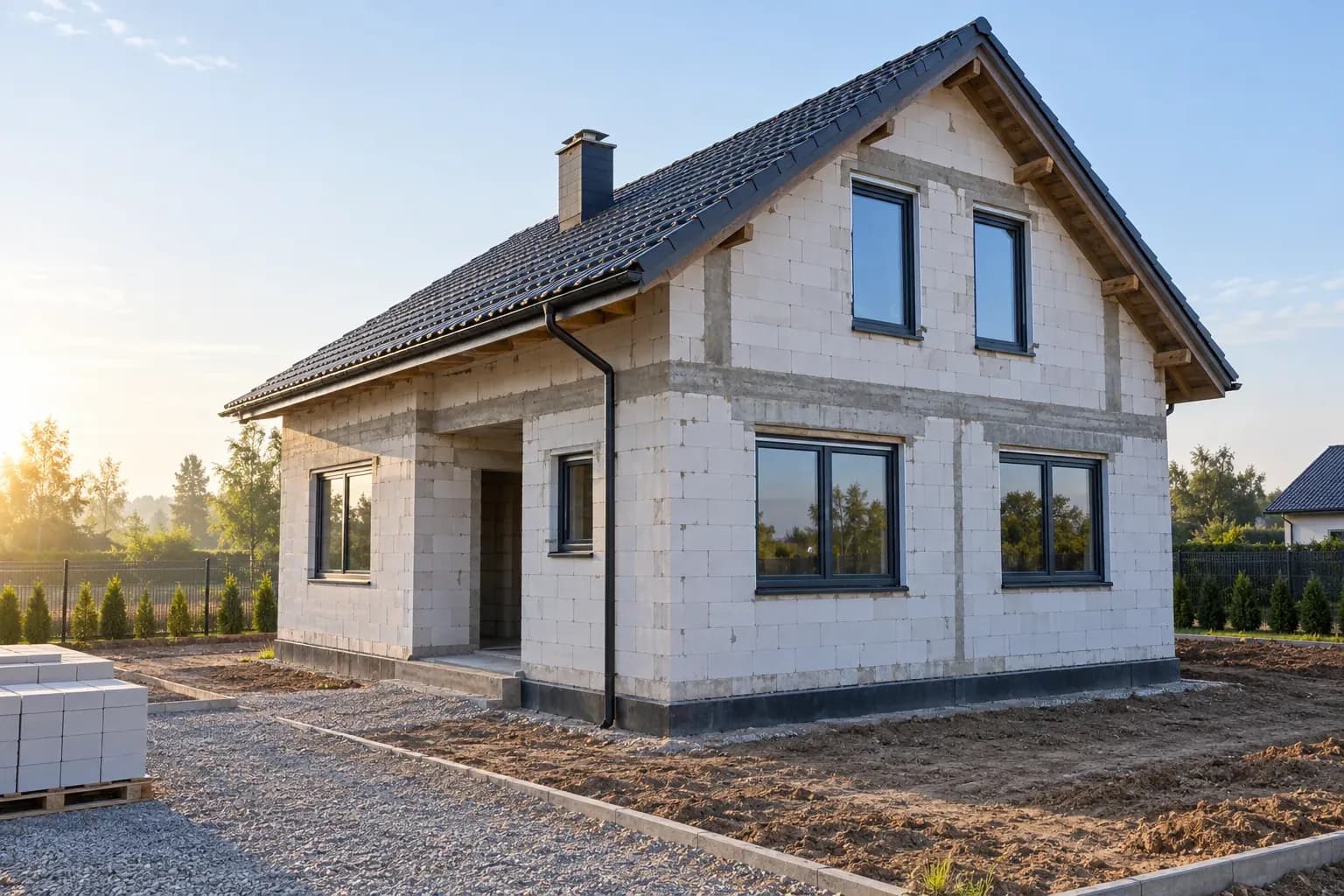 Dom jednorodzinny po zamknięciu stanu surowego, bez tynków i instalacji